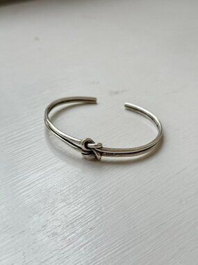 925 Sterling Silver Knot Cuff Bracelet Adjustable Minimalist